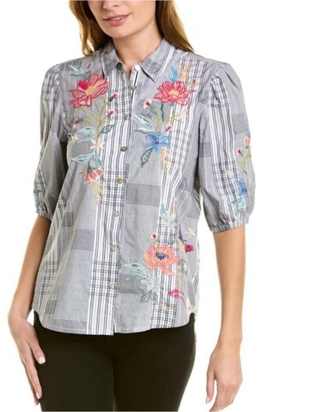 NWT Johnny Was Jordan Lisbon Shirt, vibrant floral bird embroidered Sz L